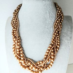 Vintage 16 Inch Braided Faux Pearl Necklace GoldTone